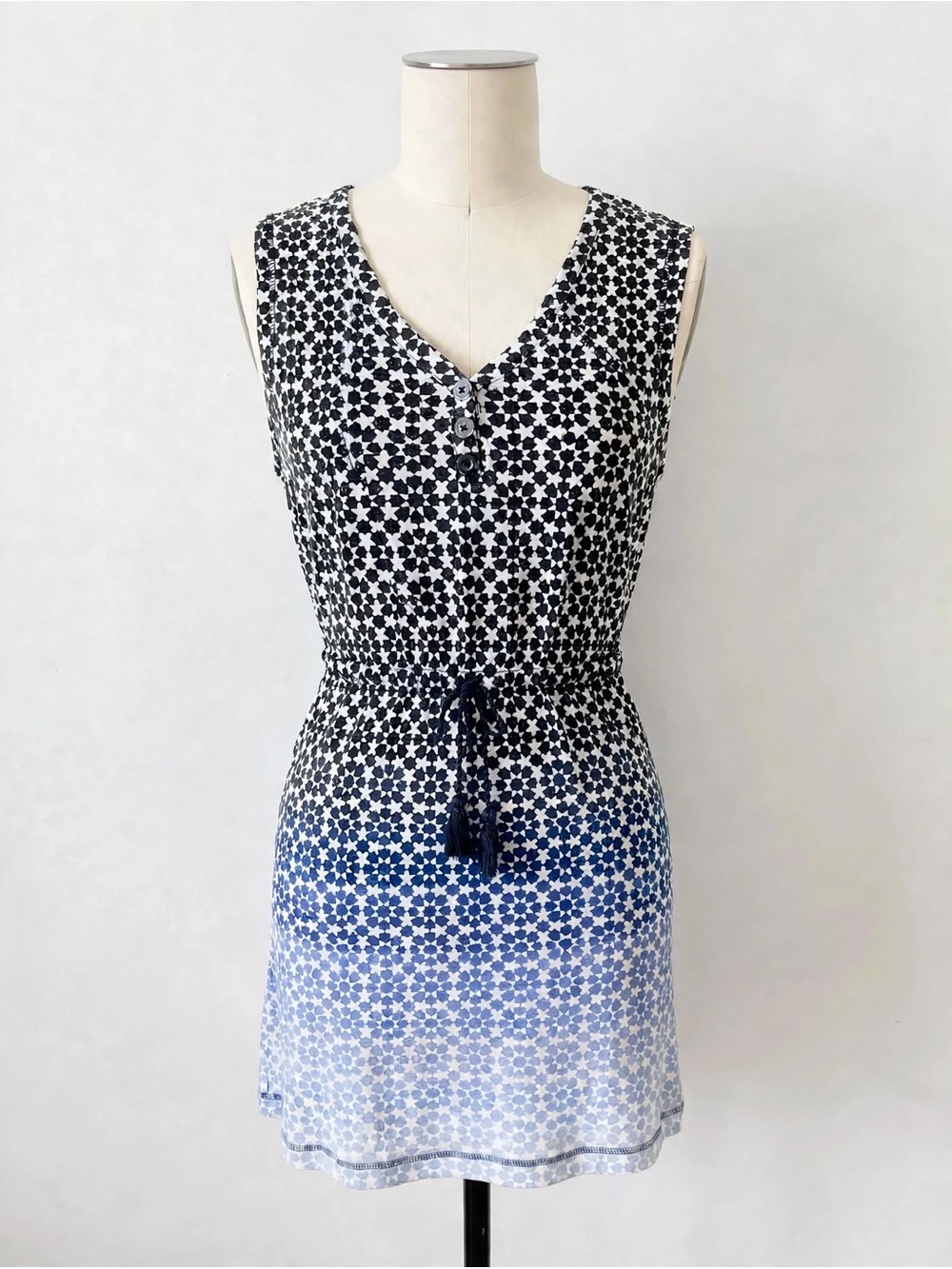 T by Talbots Dress Star Print Ombre Tie Front Midi Shift XL Petite